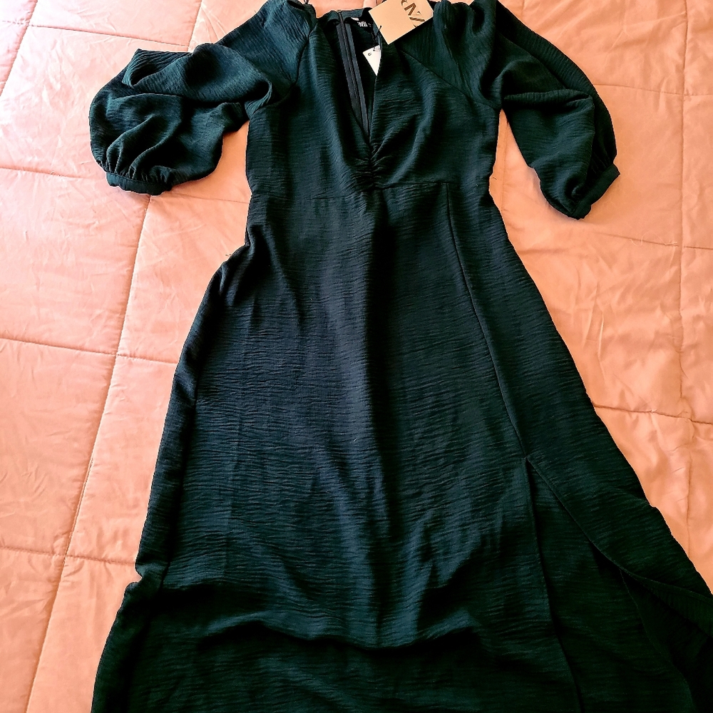 NWT ZARA Midi Peasant Sleeves Dress